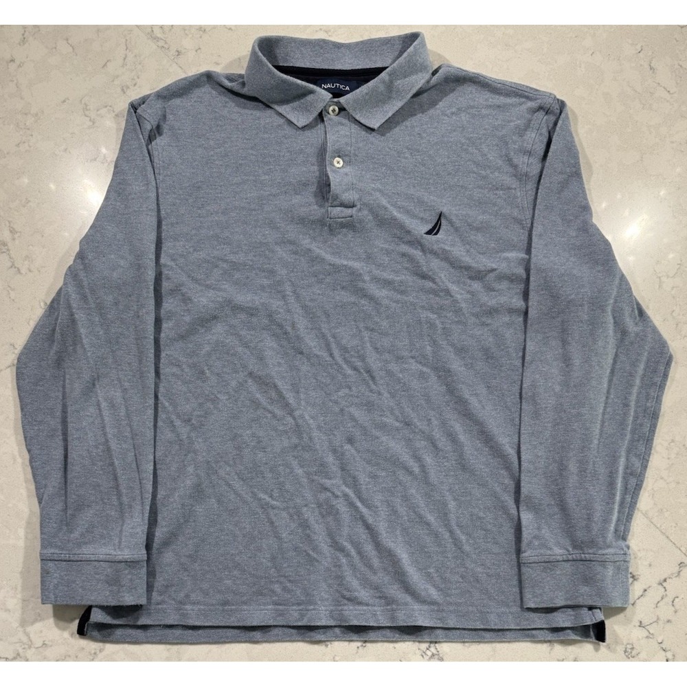 Nautica Mens XL Blue Long Sleeve Polo Shirt Embroidered Logo K03150 Casual